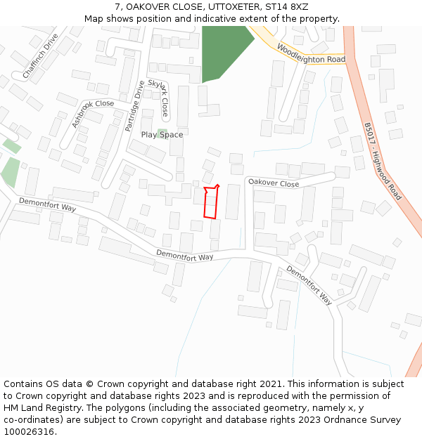 7, OAKOVER CLOSE, UTTOXETER, ST14 8XZ: Location map and indicative extent of plot