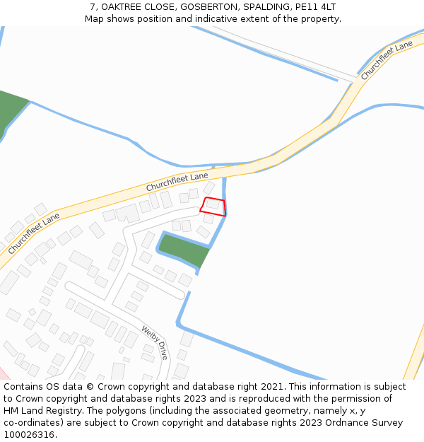 7, OAKTREE CLOSE, GOSBERTON, SPALDING, PE11 4LT: Location map and indicative extent of plot