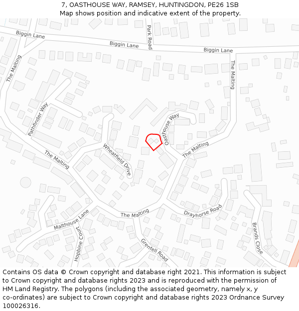 7, OASTHOUSE WAY, RAMSEY, HUNTINGDON, PE26 1SB: Location map and indicative extent of plot