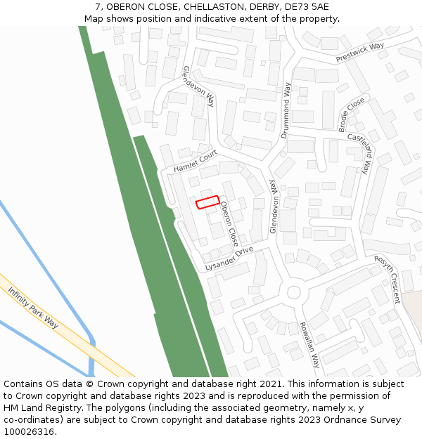 7, OBERON CLOSE, CHELLASTON, DERBY, DE73 5AE: Location map and indicative extent of plot