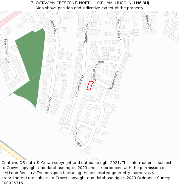7, OCTAVIAN CRESCENT, NORTH HYKEHAM, LINCOLN, LN6 8HJ: Location map and indicative extent of plot