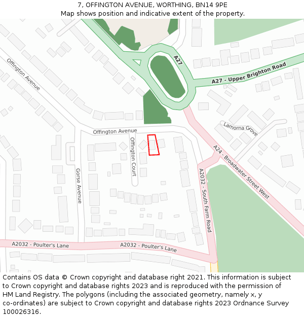 7, OFFINGTON AVENUE, WORTHING, BN14 9PE: Location map and indicative extent of plot