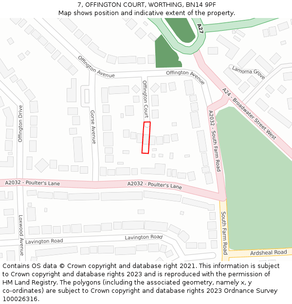 7, OFFINGTON COURT, WORTHING, BN14 9PF: Location map and indicative extent of plot