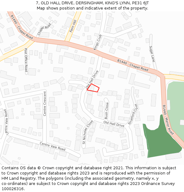 7, OLD HALL DRIVE, DERSINGHAM, KING'S LYNN, PE31 6JT: Location map and indicative extent of plot