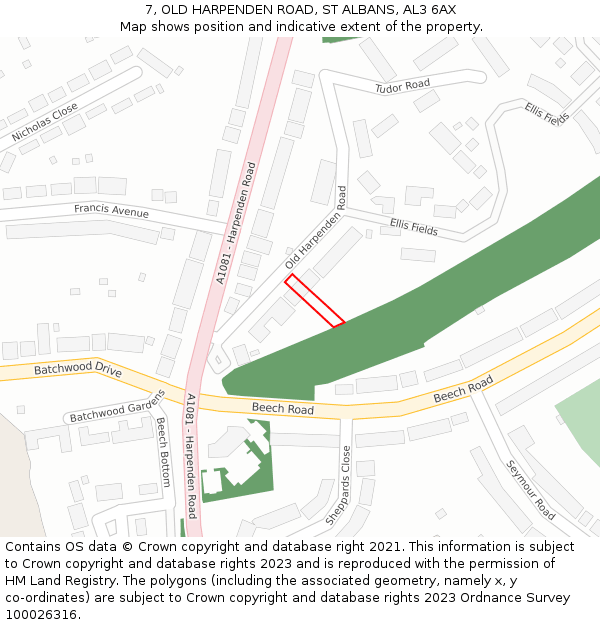 7, OLD HARPENDEN ROAD, ST ALBANS, AL3 6AX: Location map and indicative extent of plot