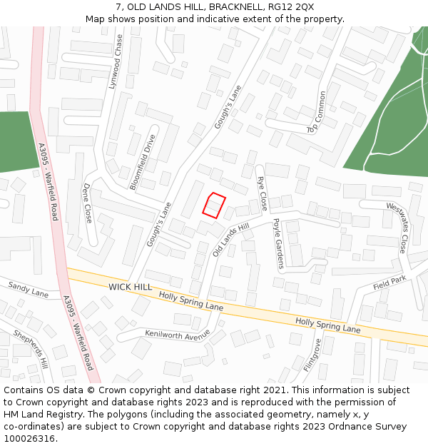 7, OLD LANDS HILL, BRACKNELL, RG12 2QX: Location map and indicative extent of plot