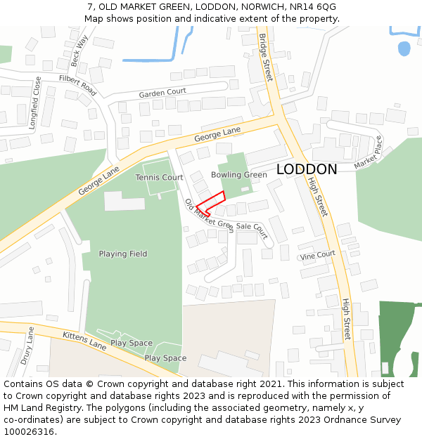 7, OLD MARKET GREEN, LODDON, NORWICH, NR14 6QG: Location map and indicative extent of plot