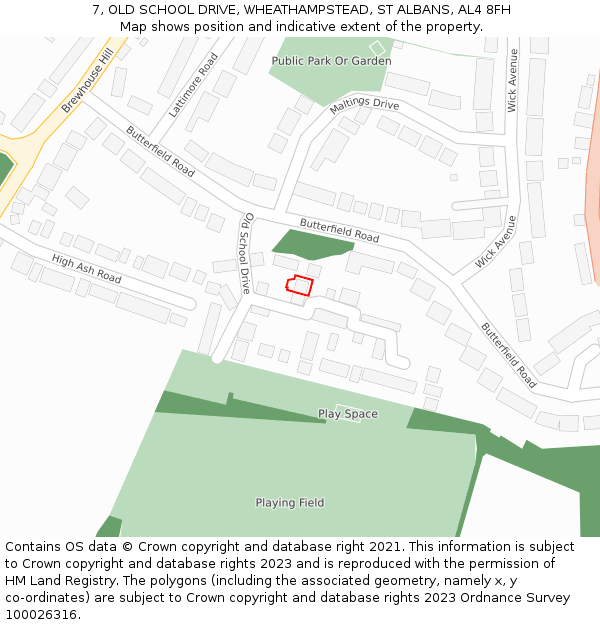 7, OLD SCHOOL DRIVE, WHEATHAMPSTEAD, ST ALBANS, AL4 8FH: Location map and indicative extent of plot