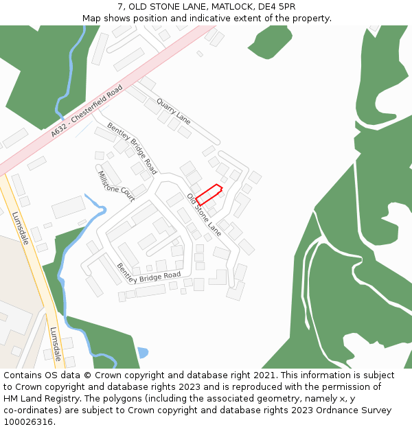 7, OLD STONE LANE, MATLOCK, DE4 5PR: Location map and indicative extent of plot