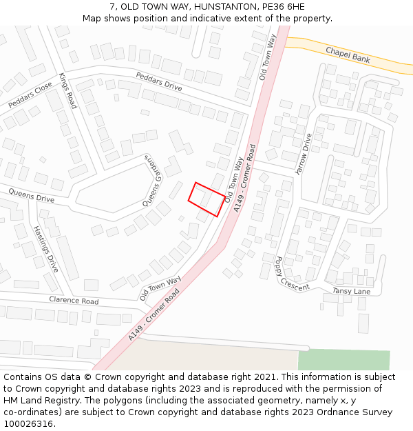 7, OLD TOWN WAY, HUNSTANTON, PE36 6HE: Location map and indicative extent of plot