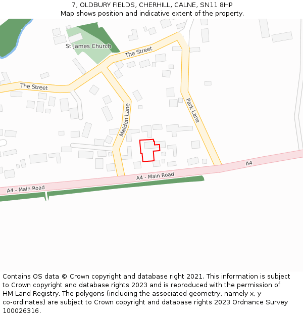 7, OLDBURY FIELDS, CHERHILL, CALNE, SN11 8HP: Location map and indicative extent of plot