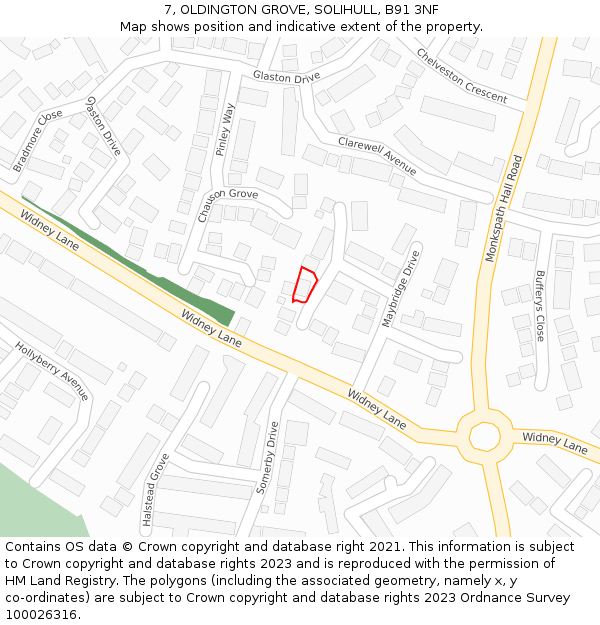 7, OLDINGTON GROVE, SOLIHULL, B91 3NF: Location map and indicative extent of plot