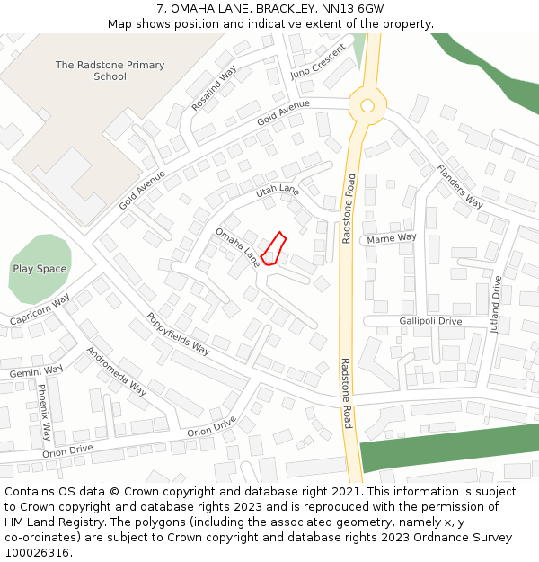 7, OMAHA LANE, BRACKLEY, NN13 6GW: Location map and indicative extent of plot