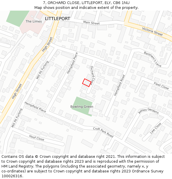 7, ORCHARD CLOSE, LITTLEPORT, ELY, CB6 1NU: Location map and indicative extent of plot