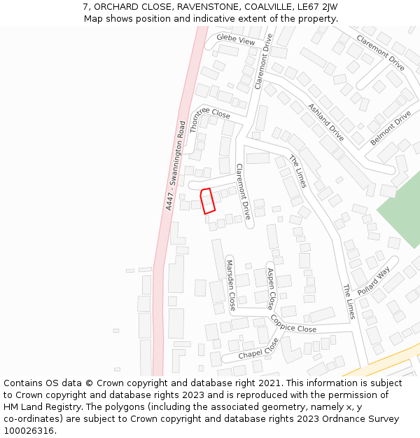 7, ORCHARD CLOSE, RAVENSTONE, COALVILLE, LE67 2JW: Location map and indicative extent of plot
