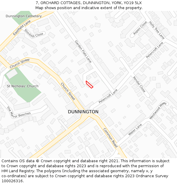 7, ORCHARD COTTAGES, DUNNINGTON, YORK, YO19 5LX: Location map and indicative extent of plot