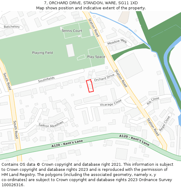 7, ORCHARD DRIVE, STANDON, WARE, SG11 1XD: Location map and indicative extent of plot