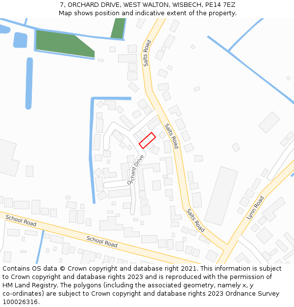 7, ORCHARD DRIVE, WEST WALTON, WISBECH, PE14 7EZ: Location map and indicative extent of plot