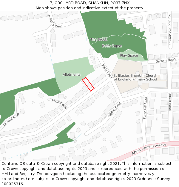 7, ORCHARD ROAD, SHANKLIN, PO37 7NX: Location map and indicative extent of plot