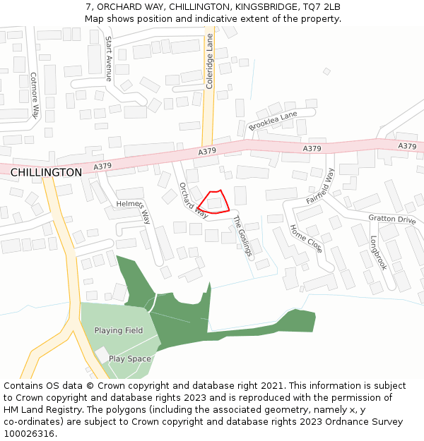 7, ORCHARD WAY, CHILLINGTON, KINGSBRIDGE, TQ7 2LB: Location map and indicative extent of plot