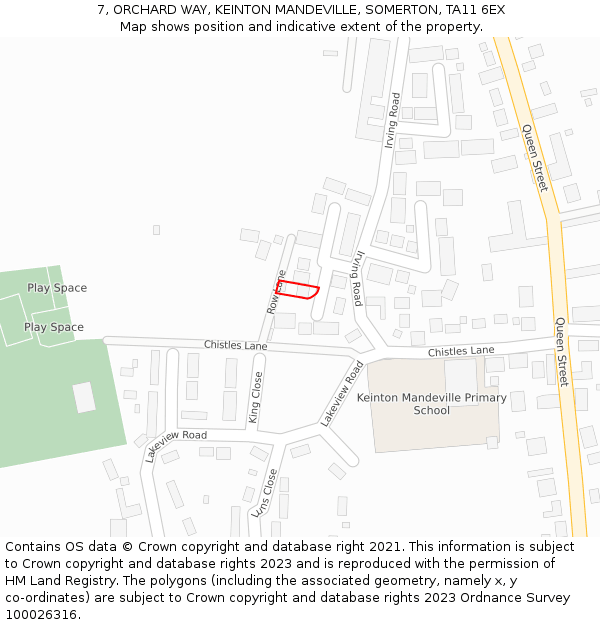 7, ORCHARD WAY, KEINTON MANDEVILLE, SOMERTON, TA11 6EX: Location map and indicative extent of plot