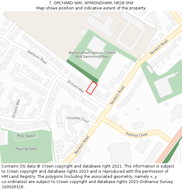 7, ORCHARD WAY, WYMONDHAM, NR18 0NX: Location map and indicative extent of plot