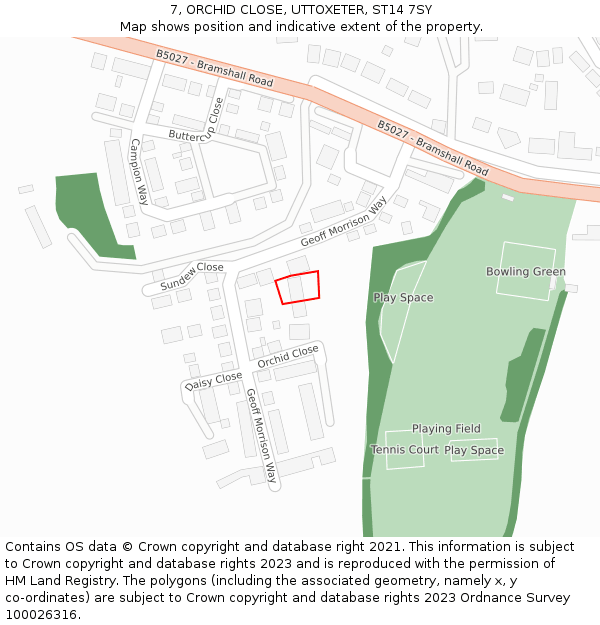 7, ORCHID CLOSE, UTTOXETER, ST14 7SY: Location map and indicative extent of plot