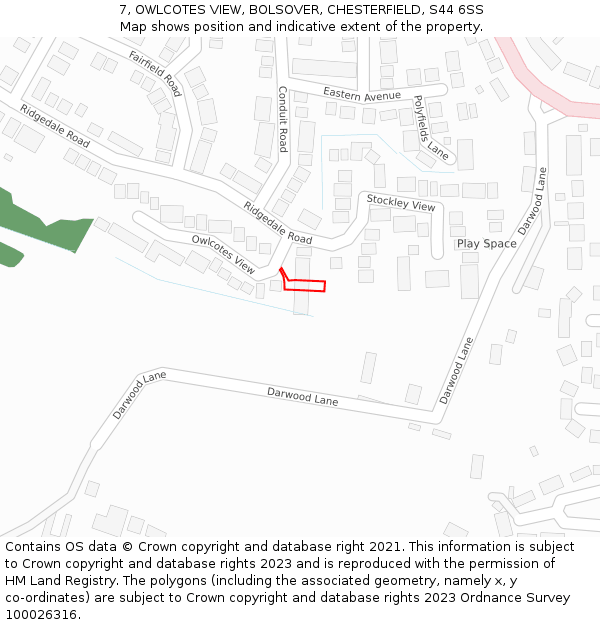 7, OWLCOTES VIEW, BOLSOVER, CHESTERFIELD, S44 6SS: Location map and indicative extent of plot