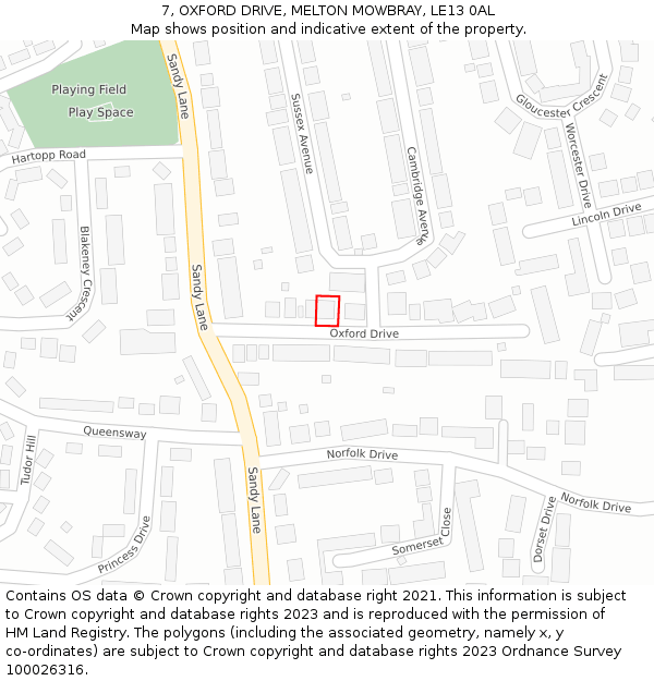 7, OXFORD DRIVE, MELTON MOWBRAY, LE13 0AL: Location map and indicative extent of plot