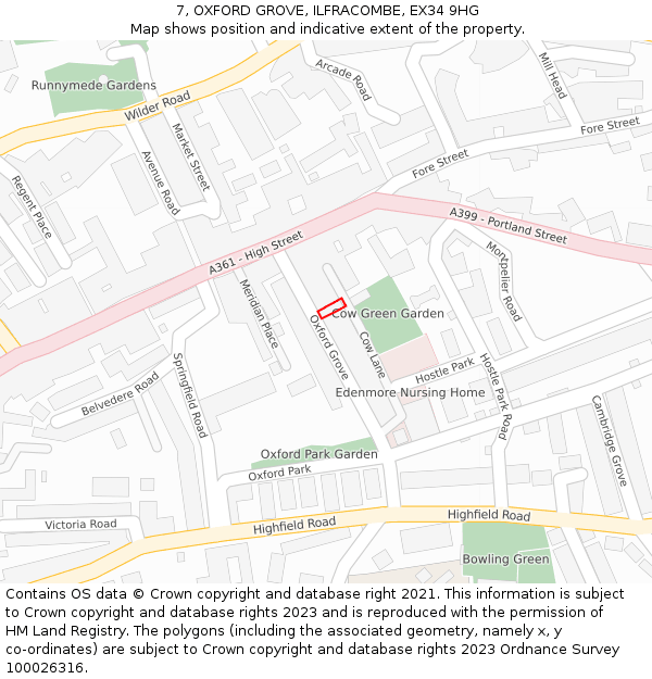 7, OXFORD GROVE, ILFRACOMBE, EX34 9HG: Location map and indicative extent of plot
