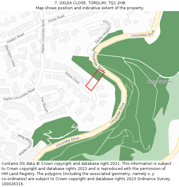 7, OXLEA CLOSE, TORQUAY, TQ1 2HB: Location map and indicative extent of plot