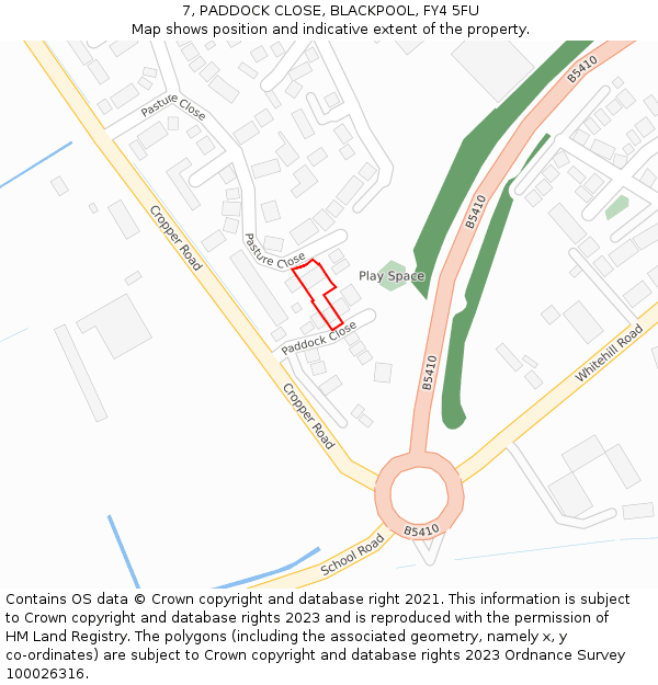 7, PADDOCK CLOSE, BLACKPOOL, FY4 5FU: Location map and indicative extent of plot