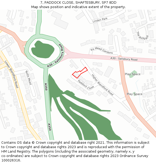 7, PADDOCK CLOSE, SHAFTESBURY, SP7 8DD: Location map and indicative extent of plot