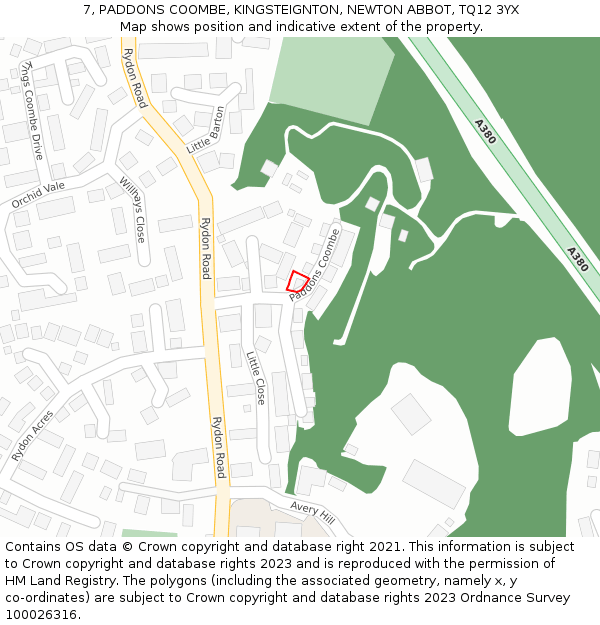 7, PADDONS COOMBE, KINGSTEIGNTON, NEWTON ABBOT, TQ12 3YX: Location map and indicative extent of plot