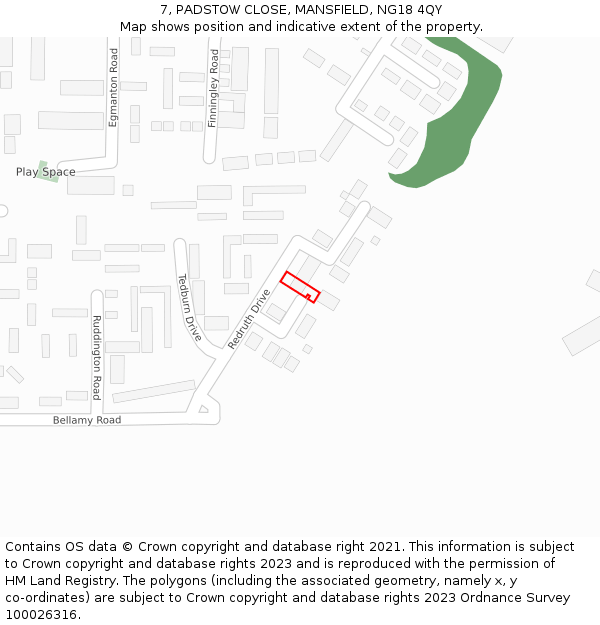 7, PADSTOW CLOSE, MANSFIELD, NG18 4QY: Location map and indicative extent of plot