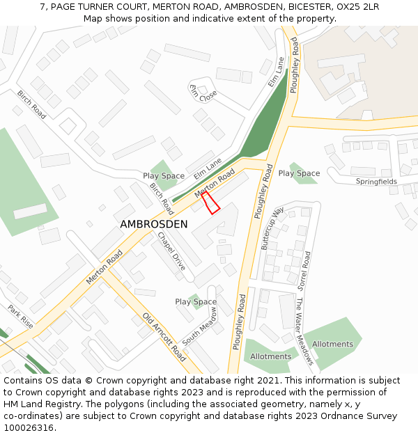 7, PAGE TURNER COURT, MERTON ROAD, AMBROSDEN, BICESTER, OX25 2LR: Location map and indicative extent of plot