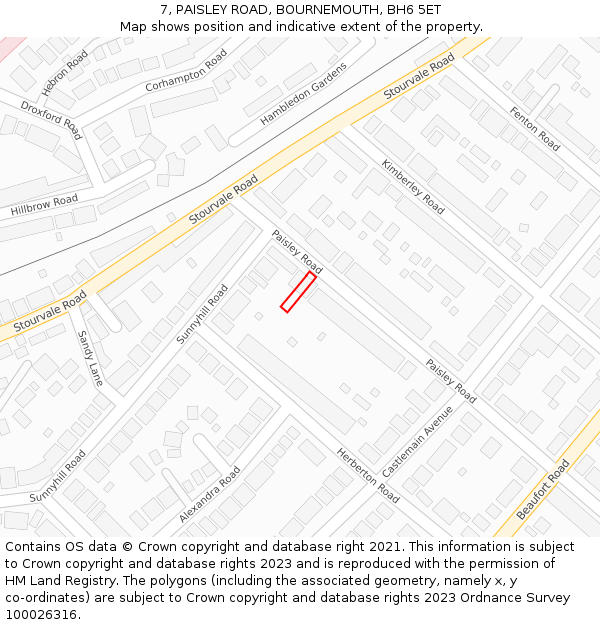 7, PAISLEY ROAD, BOURNEMOUTH, BH6 5ET: Location map and indicative extent of plot