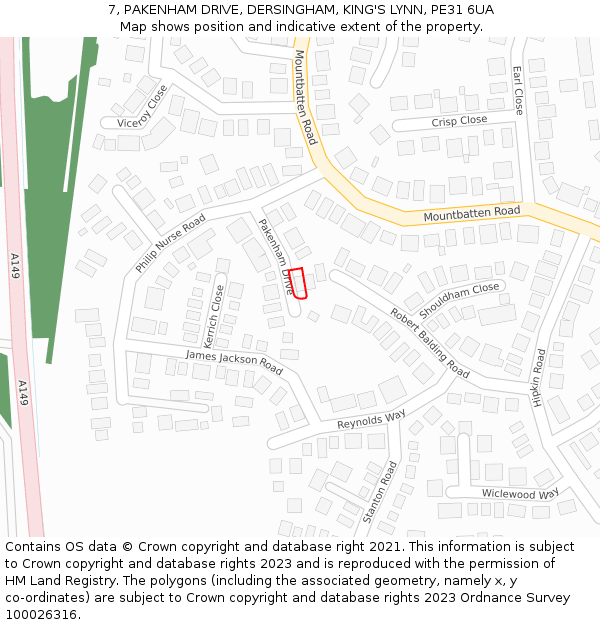 7, PAKENHAM DRIVE, DERSINGHAM, KING'S LYNN, PE31 6UA: Location map and indicative extent of plot