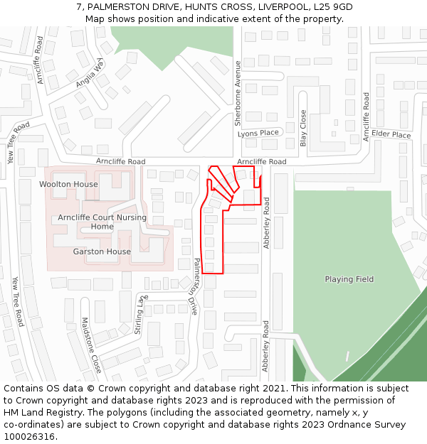 7, PALMERSTON DRIVE, HUNTS CROSS, LIVERPOOL, L25 9GD: Location map and indicative extent of plot