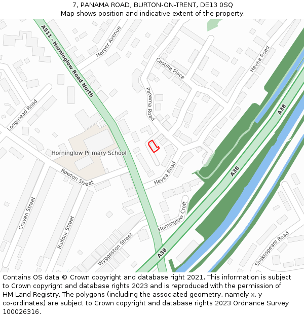 7, PANAMA ROAD, BURTON-ON-TRENT, DE13 0SQ: Location map and indicative extent of plot