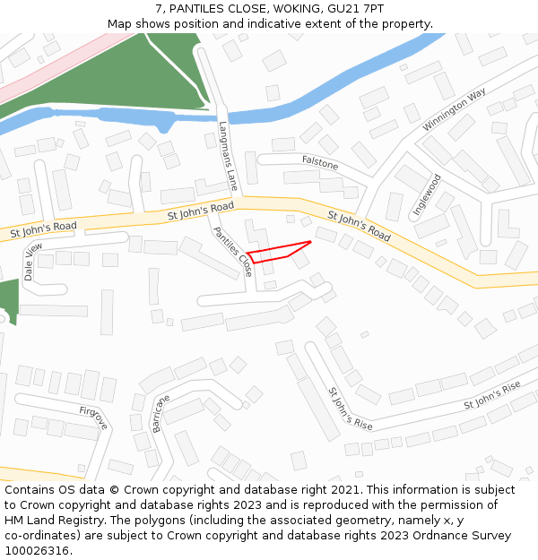 7, PANTILES CLOSE, WOKING, GU21 7PT: Location map and indicative extent of plot