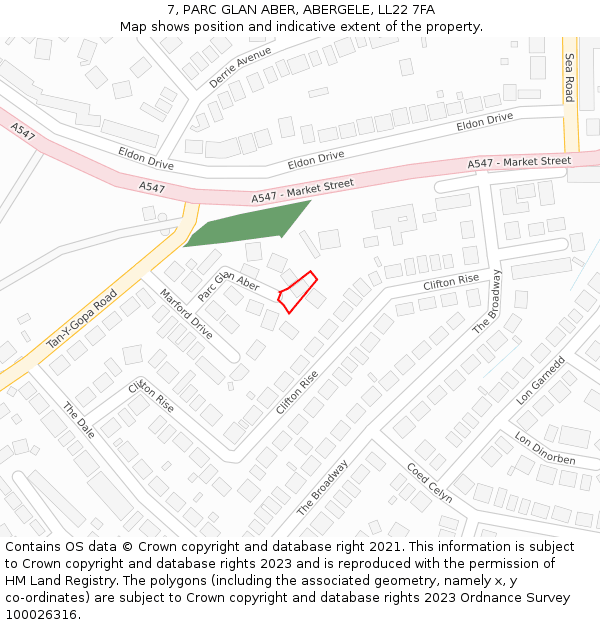 7, PARC GLAN ABER, ABERGELE, LL22 7FA: Location map and indicative extent of plot