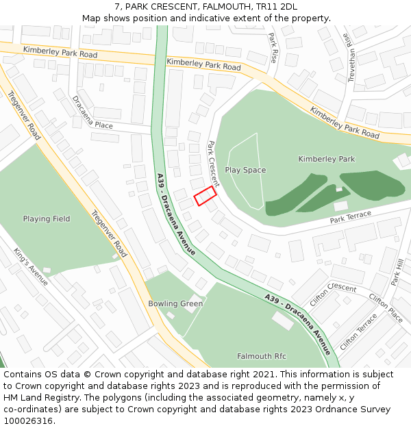 7, PARK CRESCENT, FALMOUTH, TR11 2DL: Location map and indicative extent of plot