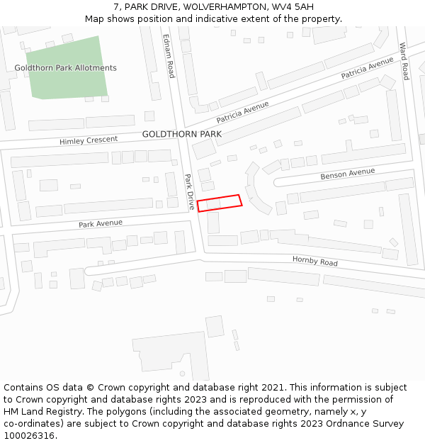 7, PARK DRIVE, WOLVERHAMPTON, WV4 5AH: Location map and indicative extent of plot