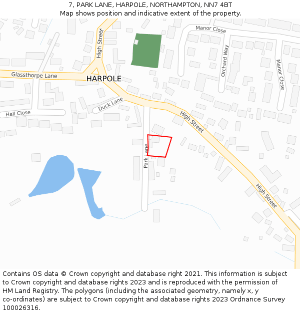 7, PARK LANE, HARPOLE, NORTHAMPTON, NN7 4BT: Location map and indicative extent of plot