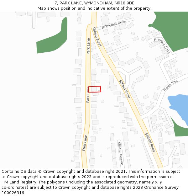 7, PARK LANE, WYMONDHAM, NR18 9BE: Location map and indicative extent of plot