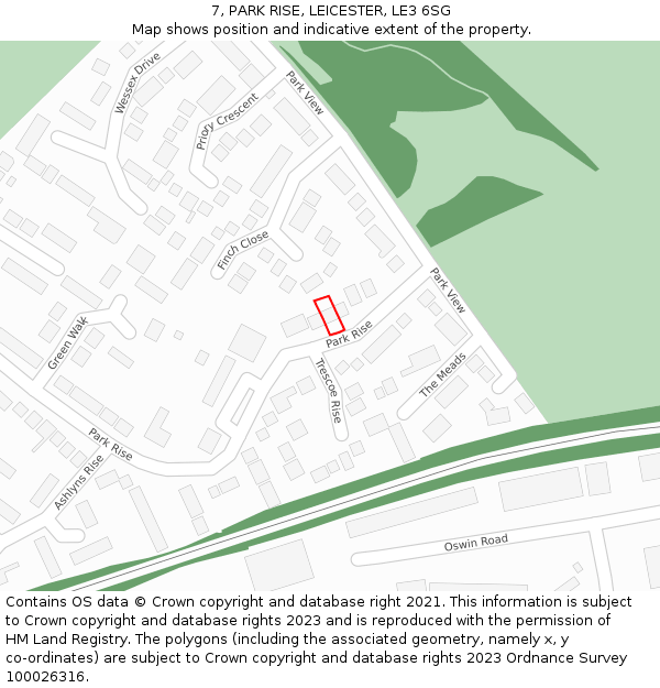 7, PARK RISE, LEICESTER, LE3 6SG: Location map and indicative extent of plot