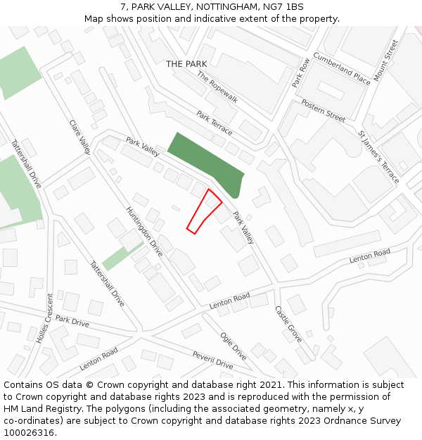 7, PARK VALLEY, NOTTINGHAM, NG7 1BS: Location map and indicative extent of plot