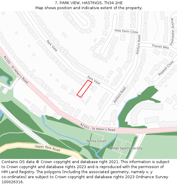 7, PARK VIEW, HASTINGS, TN34 2HE: Location map and indicative extent of plot