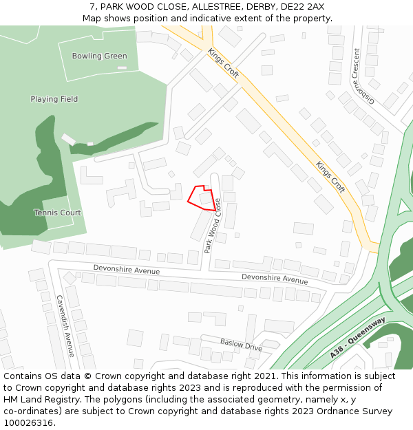 7, PARK WOOD CLOSE, ALLESTREE, DERBY, DE22 2AX: Location map and indicative extent of plot